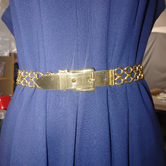 Gold Chain Size 32 Link Double Link Belt Buckle Vintage Style Adjustable Plated - Picture 6 of 10